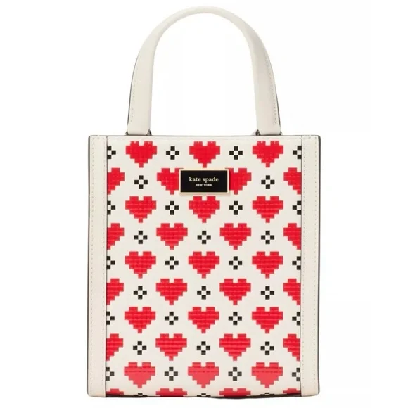 NIB Kate Spade Manhattan Pixel Hearts Saffiano Leather Mini Tote